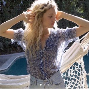 Doen Lea Top in Blue Porcelain, Size Large